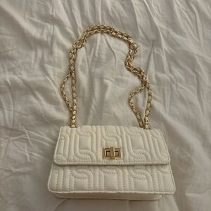 White Quilted Chain-Strap Shoulder Bag